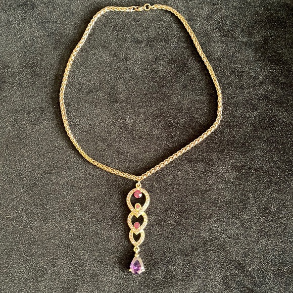 Gold rose amethyst drop tear pendant chain necklace - Picture 2 of 8